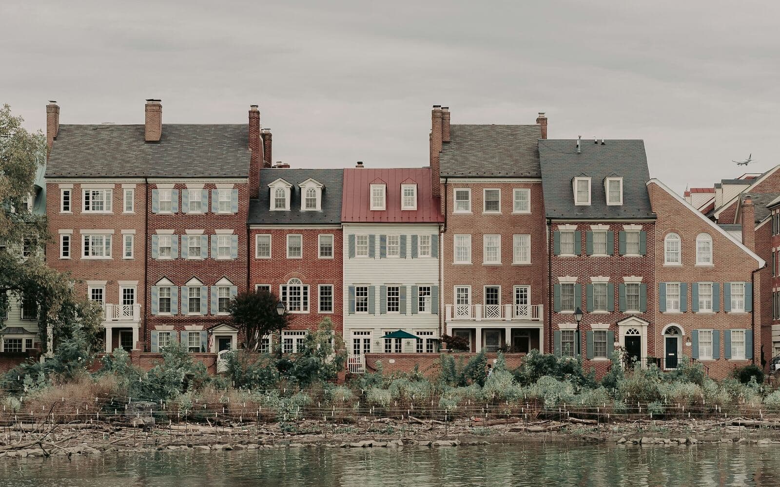 Historic brick rowhouses on an old-town street